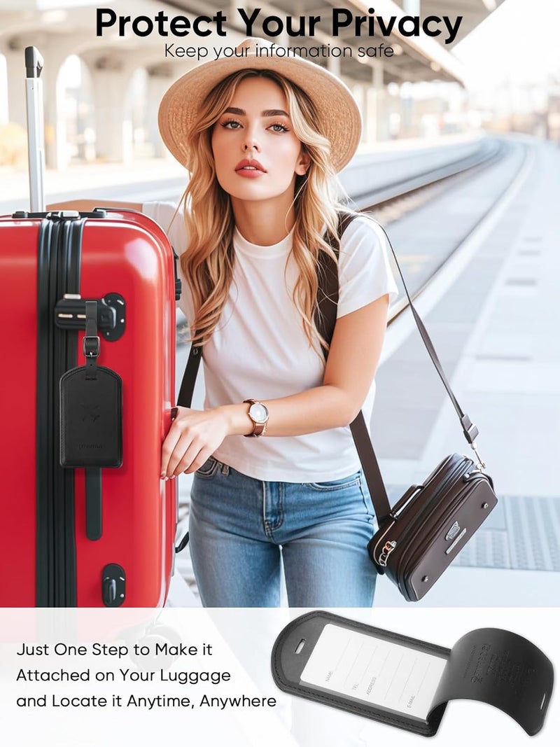 LifeChé Luggage Tags Built-in Anti-Loss Tracker, Luxury Leather Luggage Tags for Suitcase, Travel Bags, Backpacks, Travel Organizer for Lost Baggage Prevention (Black*3 Pack) - Image 4
